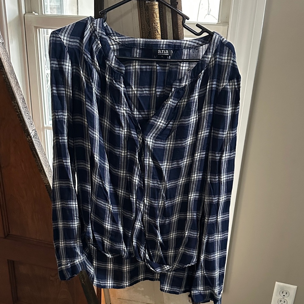 a.n.a Dark Blue Checkered Women's Button Down Shirt